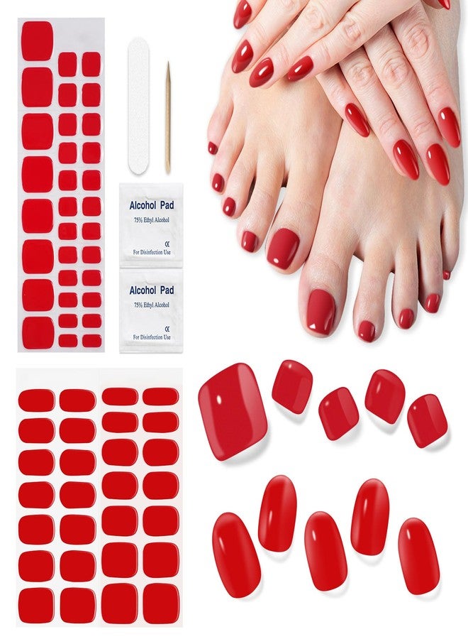 DUKASOU Semi Cured Gel Nail Strips & Toenail Stickers 2 Set (Hot Red), Gel Nail Stickers Wraps Art DIY, Long Lasting, Gifts for Women, Works with UV Lamp, Easy to Apply & Remove - Image 1